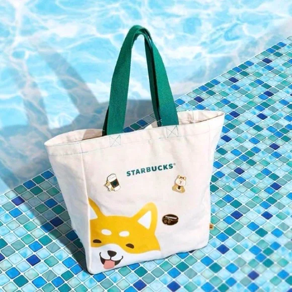 Starbucks Hong Kong Shiba Canvas Bag with 3 Metal Pin Set - Picture 1 of 11